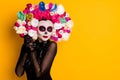 Portrait of her she nice-looking beautiful glamorous chic lady calavera waiting expecting celebratory copy space el dia