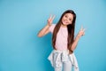 Portrait of her she nice-looking cute lovely adorable sweet attractive cheerful cheery straight-haired brunette girl Royalty Free Stock Photo