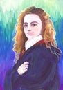 Portrait of Hermione Granger. Illustration of Joan Rowling`s Harry Potter novels. Children s drawing Royalty Free Stock Photo