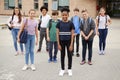 Portrait Of High School Student Group Standing Outside School Buildings Royalty Free Stock Photo