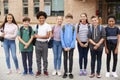 Portrait Of High School Student Group Standing Outside School Buildings Royalty Free Stock Photo