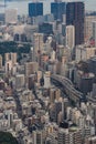Portrait of Highway meanders between highrise buildings in Tokyo
