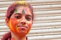 Portrait of Hindu woman celebrating Holi festival