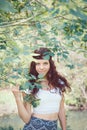 Portrait of hippie girl in forest Royalty Free Stock Photo