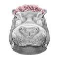 Portrait of Hippo with floral head wreath.