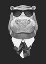 Portrait of Hippo in suit.