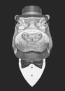 Portrait of Hippo in suit.