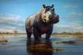 Portrait of a hippopotamus animal.Aqua Majesty: Hippopotamus River Reverie