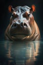 Portrait of a hippopotamus on a dark background. Ai generated illustration