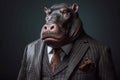 Portrait of a Hippopotamus dressed in a formal business suit