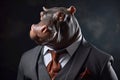 Portrait of a Hippopotamus dressed in a formal business suit