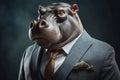 Portrait of a Hippopotamus dressed in a formal business suit