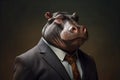 Portrait of a Hippopotamus dressed in a formal business suit