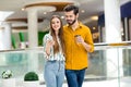 Portrait of his he her she nice attractive lovely pretty charming cheerful cheery couple embracing spending free time Royalty Free Stock Photo