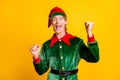 Portrait of his he nice attractive lucky glad cheerful cheery funny guy elf having fun Eve Noel rejoicing great luck Royalty Free Stock Photo