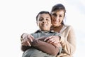 Portrait of Hispanic mother and son outdoors Royalty Free Stock Photo