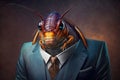 portrait of hissing cockroach in an expensive business suit