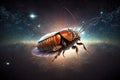 portrait of hissing cockroach flying in space