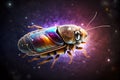 portrait of hissing cockroach flying in space