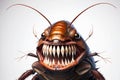 portrait of hissing cockroach smiling with all his teethon a white background