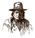 Portrait of historic Native American Hunkpapa Lakota Sioux chief Sitting Bull wearing a hat