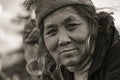 Portrait hmong ethnic woman on the street market in mountain village Sapa, North Vietnam