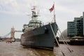 portrait of HMS Belfast moored on the River Thames in London Royalty Free Stock Photo