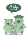 Portrait hog family on baby shower invitations cards, poster, greeting, template, animals,wild boars,soldiers,pig,Vector illustrat