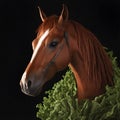 portrait of a horse with cabbage leaves Royalty Free Stock Photo