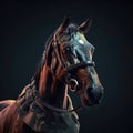 Portrait of a horse dressed in a tactical military outfit on a clean background. Wildlife Animals. Illustration, Generative AI Royalty Free Stock Photo