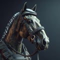 Portrait of a horse dressed in a tactical military outfit on a clean background. Wildlife Animals. Illustration, Generative AI Royalty Free Stock Photo