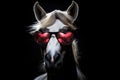 Portrait Horse With Heart Shaped Sunglasses Black Background