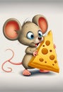 Portrait of a hungry mouse with a piece of cheese. AI generated