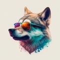 Portrait of a husky dog with sunglasses. Digital painting.