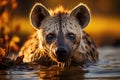 Portrait of a hyena, an evil predator of the savannah.