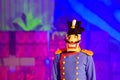 Portrait of an ice skater dressed as a toy soldier during the premiere of Christmas on Ice show, in Madrid Spain