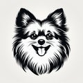 Chiaroscuro Woodcut Of Playful Pomeranian Head - Caninecore Logo Design