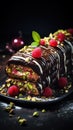 A traditional Christmas cake with dark chocolate, pistachios and berries.