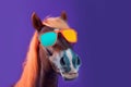 smile banner portrait background goggles funny colourful horse animal fun sunglasses. Generative AI. Royalty Free Stock Photo