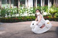 Portrait image child 5 years old. Kid wearing medical face mask to prevent toxic dust pm2.5.