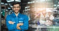 Portrait image engineer men wearing uniform safety in factory.
