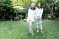 Portrait images of Asian caregivers or nurse and elderly woman Who are doing physical therapy