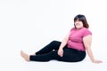 Portrait images of Asian fat woman are sitting and smiling On white background