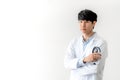 Portrait images of Asian male doctor holding stethoscope Royalty Free Stock Photo