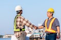 Portrait images of two Engineers, technicians Asian, Standing on the marina And currently