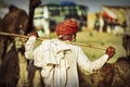 Old Rajasthani man with red turban.Festival-Pushkar Royalty Free Stock Photo