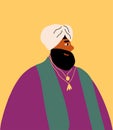 Portrait Indian man in turban, national clothes. Colored flat graphic vector illustration of Asian man.