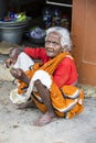 Portrait of an Indian old senior poor woman with saree Royalty Free Stock Photo