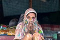 Portrait of indian woman begging during lockdown in delhi