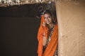 Portrait indian woman in sari at village